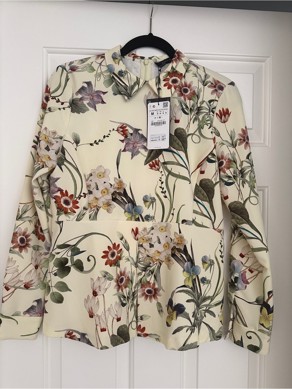 Zara Cream Floral Collared Blouse